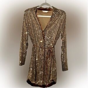 Sequin Long Sleeve Dress - Copper